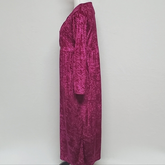 80s Vintage Cervelle Burgundy Crushed Velvet Regencycore Long Sleeve Midi Dress - Picture 8 of 13
